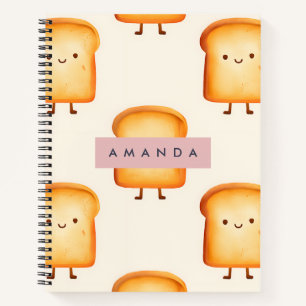 Personalised Pastel Cute Smiling Toast Pattern Notebook