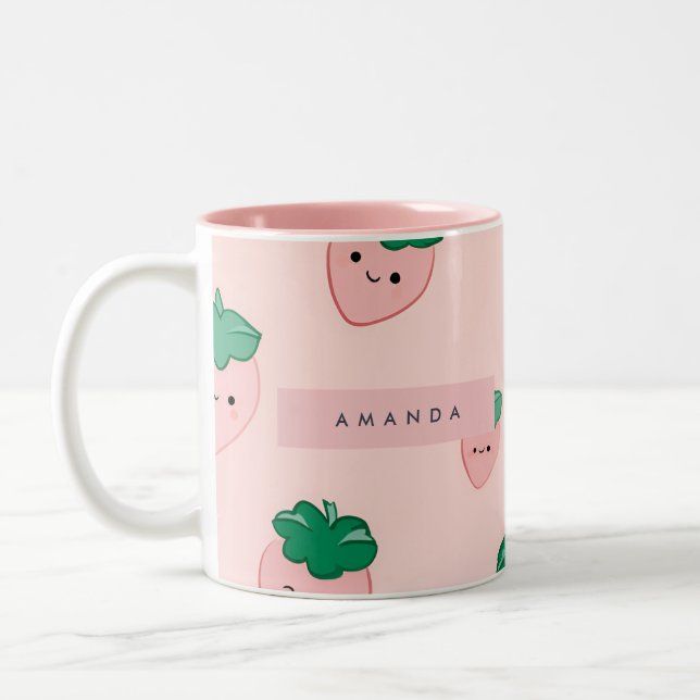 Personalised Pastel Cute Strawberry Pattern  Two-Tone Coffee Mug (Left)