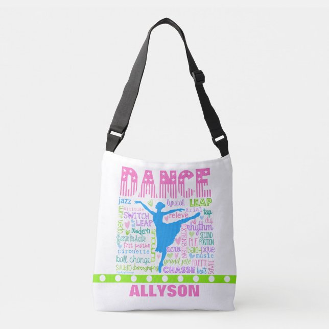 Personalised Pastel Dancer Words Typography Crossbody Bag (Front)