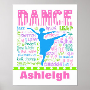 Personalised Pastel Dancer Words Typography Poster