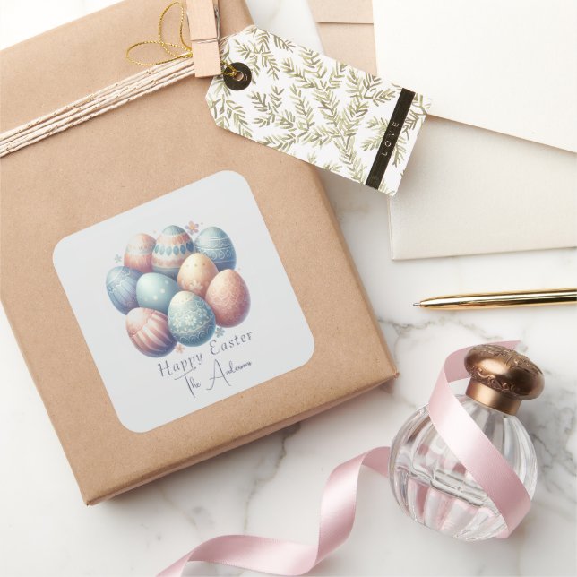 Personalised Pastel Easter Egg Square Stickers (Gifting)