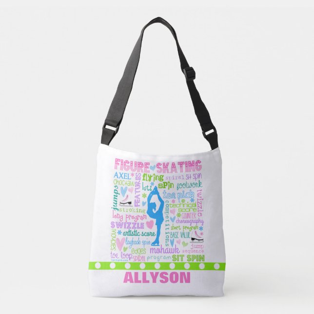 Personalised Pastel Figure Skater Words Typography Crossbody Bag (Front)