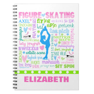 Personalised Pastel Figure Skater Words Typography Notebook