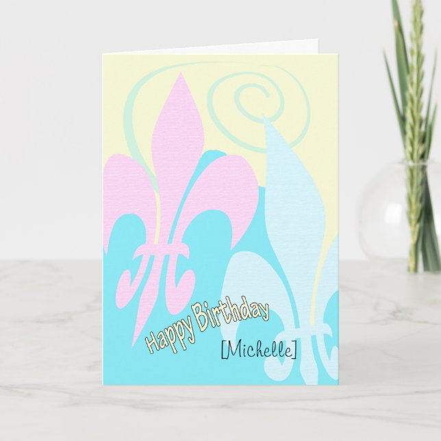Personalised Pastel Fleur de Lis Art Birthday Card (Front)