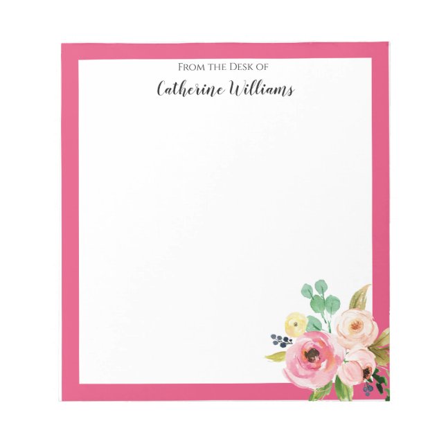 Personalised Pastel Floral Boho Name Stationery Notepad (Front)