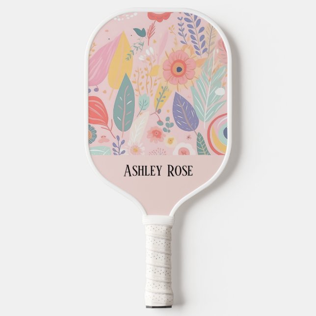 Personalised Pastel Floral Custom Name Gift Pickleball Paddle (Front)