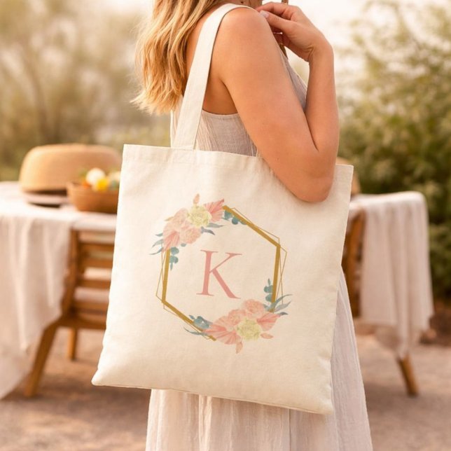 Personalised Pastel Floral Wreath Bridesmaid Tote Bag (Creator Uploaded)