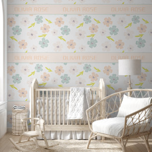 Personalised Pastel Flowers Baby Name Wallpaper