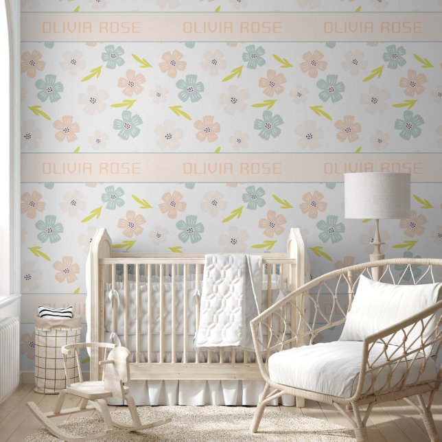 Personalised Pastel Flowers Baby Name Wallpaper (Kids)