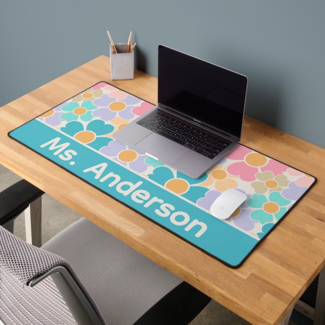 Personalised Pastel Flowers Desk Mat (Office 2)