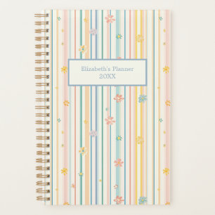 Personalised Pastel Flowers Stripes Yearly Planner