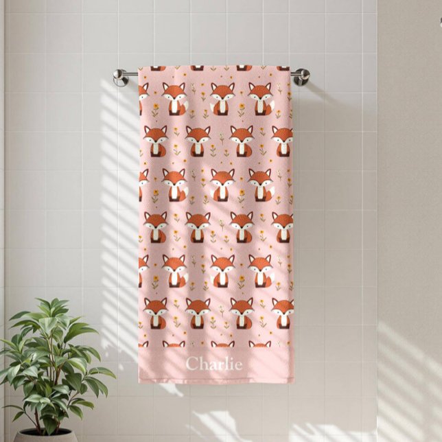 Personalised Pastel Fox Kids Beach Towel (Creator Uploaded)