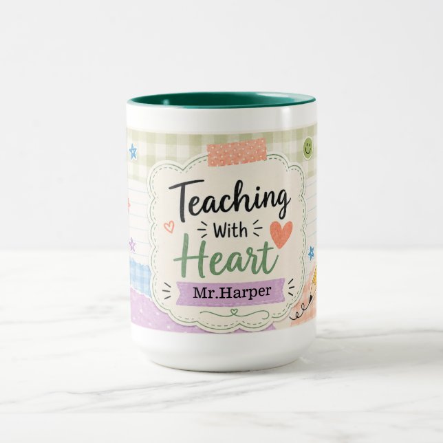  Personalised Pastel Gingham Teaching With Heart Mug (Center)