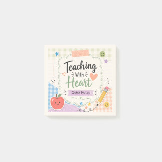 Personalised Pastel Gingham Teaching With Heart Post-it Notes