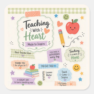 Personalised Pastel Gingham Teaching With Heart Square Sticker