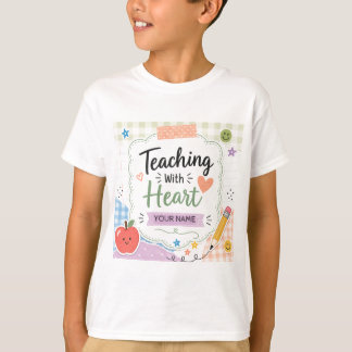 Personalised Pastel Gingham Teaching With Heart T-Shirt