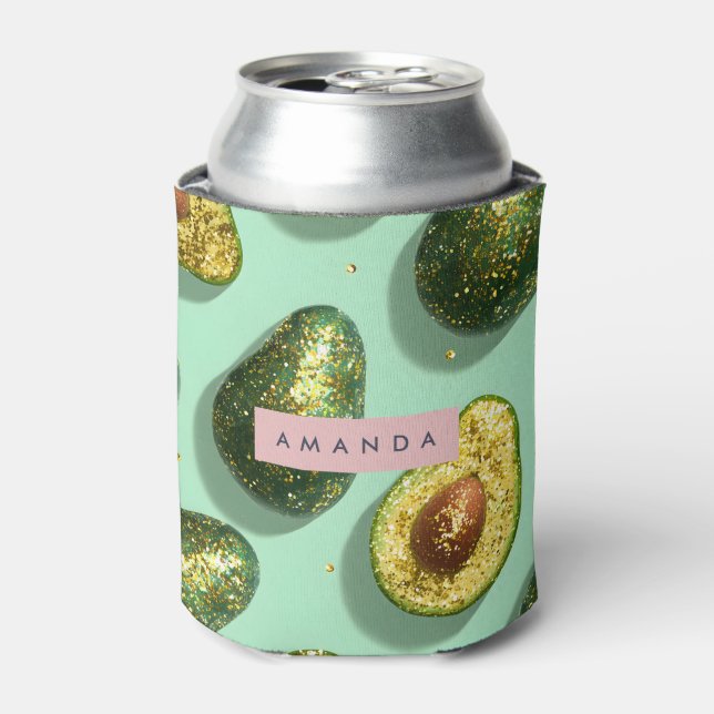 Personalised Pastel Glitter Avocado Design Can Cooler (Can Front)