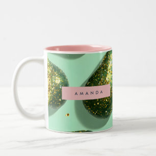 Personalised Pastel Glitter Avocado Design Two-Tone Coffee Mug