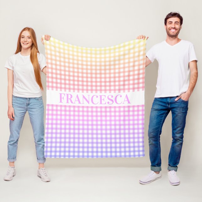 Personalised Pastel Gradient Gingham Blanket Pink (In Situ)