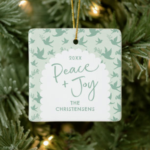Personalised Pastel Green Peace + Joy Ceramic Ornament