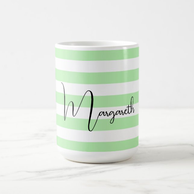 Personalised Pastel Green Stripes Coffee Mug (Center)