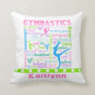 Personalised Pastel Gymnastics Words Typography Cushion