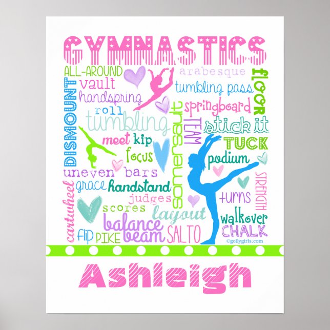 Personalised Pastel Gymnastics Words Typography Poster (Front)