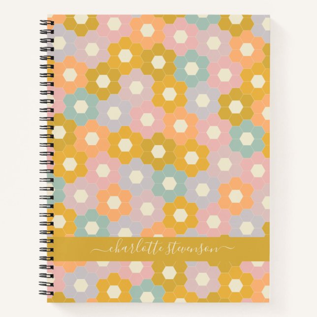 Personalised Pastel Honeycomb Floral Pattern Name Notebook (Front)