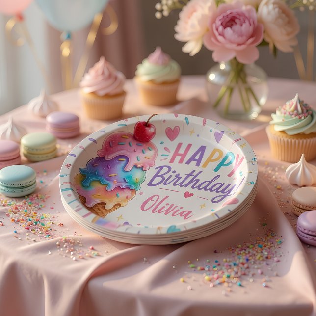 Personalised Pastel Ice Cream Birthday  Paper Plate (Creator Uploaded)