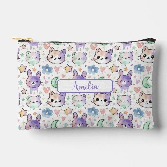 Personalised Pastel Kawaii Animal Accessory Pouch (Front)
