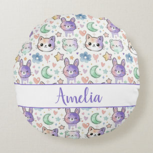 Personalised Pastel Kawaii Animal Round Cushion