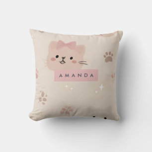 Personalised Pastel Kawaii Cat Face Pattern Cushion