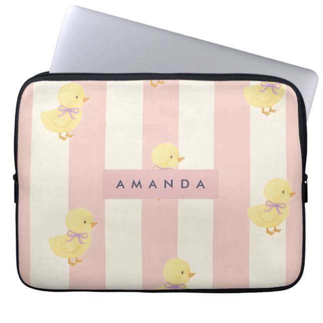Personalised Pastel Kawaii Chicks Pattern Laptop Sleeve (Front)