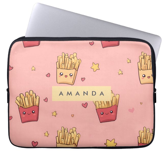 Personalised Pastel Kawaii French Fries Pattern Laptop Sleeve (Front)