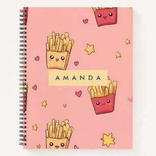 Personalised Pastel Kawaii French Fries Pattern Notebook