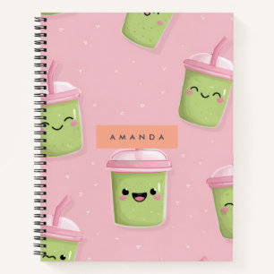 Personalised Pastel Kawaii Matcha Milk Tea Notebook