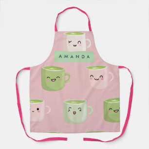 Personalised Pastel Kawaii Matcha Tea Pattern Apron