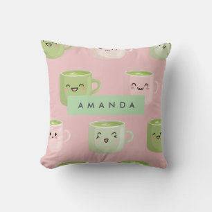 Personalised Pastel Kawaii Matcha Tea Pattern Cushion
