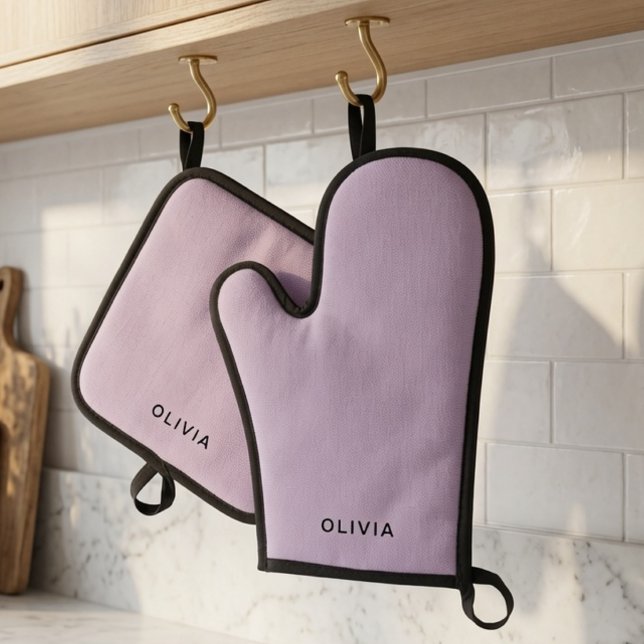 Personalised Pastel Lavender  Oven Mitt & Pot Holder Set (Creator Uploaded)