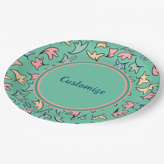 Personalised Pastel Leaves Green Paper Plate (Angled)