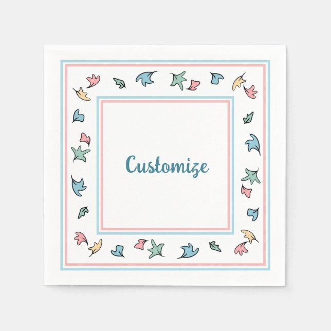 Personalised Pastel Leaves White Napkin (Front)