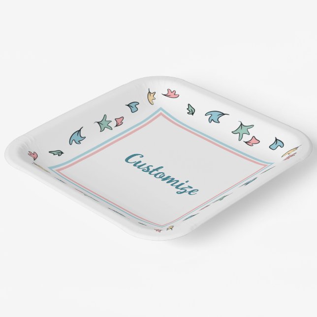 Personalised Pastel Leaves White Paper Plate (Angled)