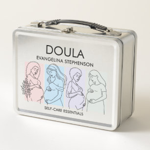 Personalised Pastel Line Art DOULA Self Care Metal Lunch Box