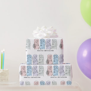 Personalised Pastel Line Art DOULA Self Care Wrapping Paper