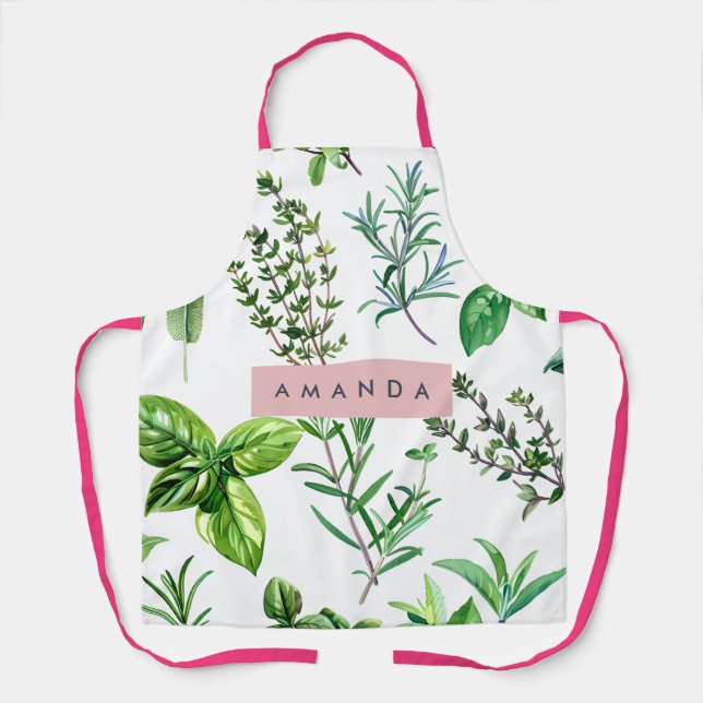 Personalised Pastel Lush Garden Herbs  Apron (Front)