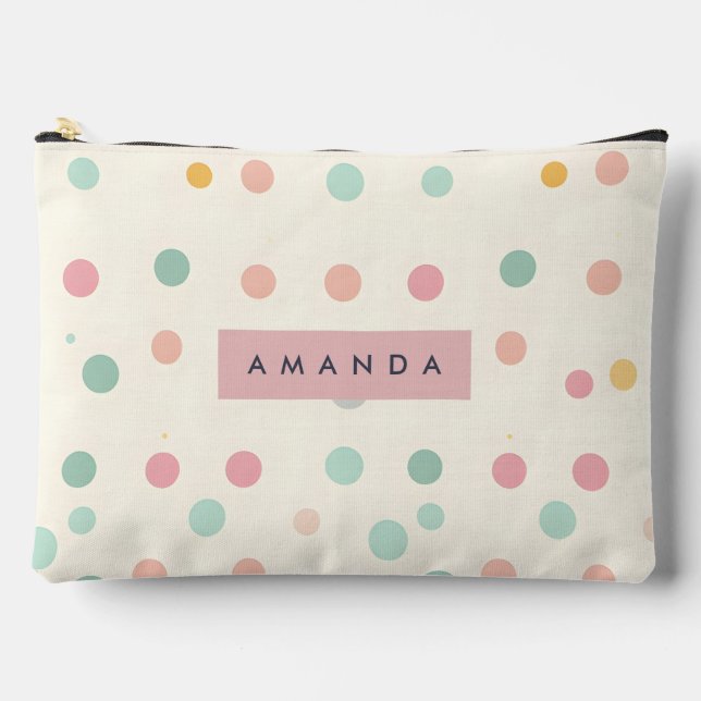 Personalised Pastel Macaron Polka Dot  Accessory Pouch (Front)