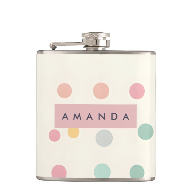 Personalised Pastel Macaron Polka Dot  Hip Flask (Front)