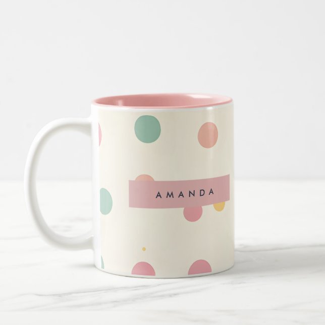Personalised Pastel Macaron Polka Dot  Two-Tone Coffee Mug (Left)