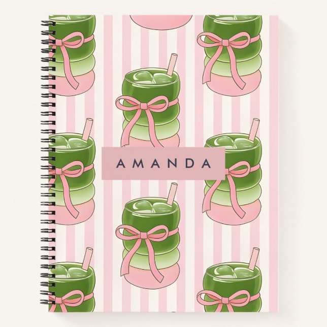 Personalised Pastel Matcha Cups Pattern Notebook (Front)