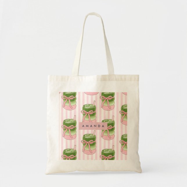 Personalised Pastel Matcha Cups Pattern Tote Bag (Front)